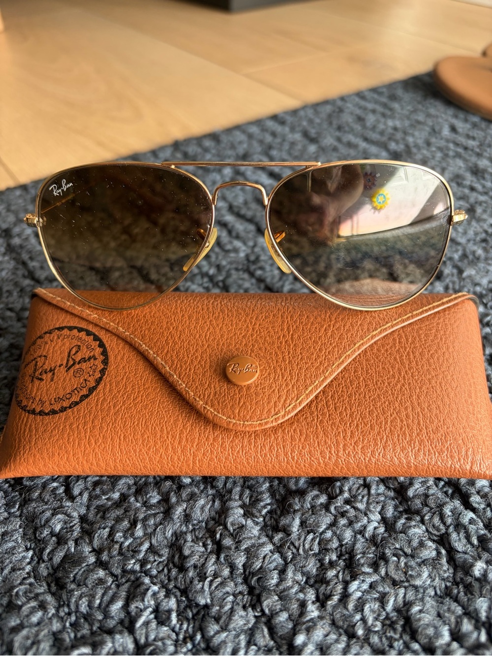 Ray-Ban Gold Frame Sunglasses with Brown Lenses